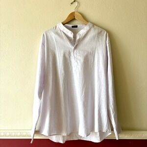 Coofandy Men's XL Cotton Hemp Band Collar Shirt Light Lavender Button-Up Casual